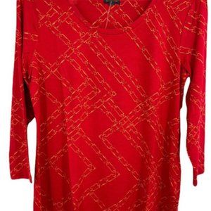 JM Collection Women's Printed Gold Chains Top New Red Amore